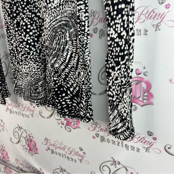 BCBGMaxAzria shirt tip dotted swirls Black and White Swirl Long Sleeve Top - Picture 3 of 10